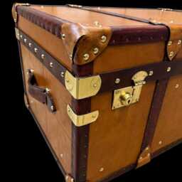English Handmade Luxury Leather Coffee Table - Steamer Style Travel Chest - thumbnail 4