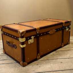 English Handmade Luxury Leather Coffee Table - Steamer Style Travel Chest - thumbnail 1