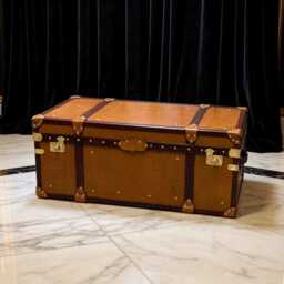 English Handmade Luxury Leather Coffee Table - Steamer Style Travel Chest - thumbnail 2