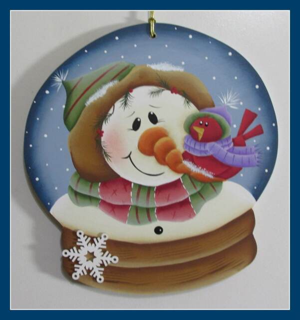 Snowman & Bird Wood Snow Globe Wall Hanging - image 1