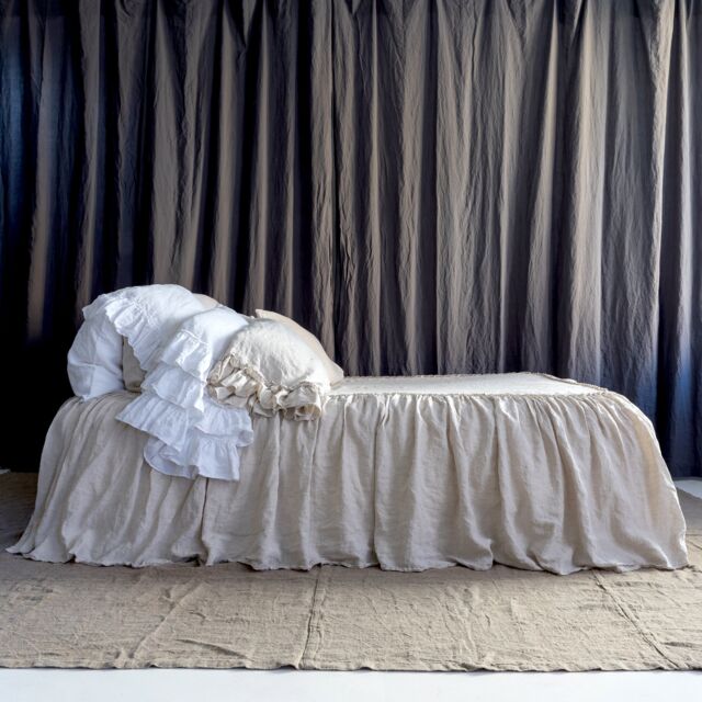 Linen Coverlet Dust Ruffle .ruffled Linen Bedspread, Ruffle. Washed & Softened. Made By Mooshop.34 - image 1