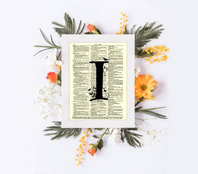 Letter I Modern Monogram On An Antique Dictionary Page Art Print, Wall Decor, Mixed Media Collage - image 1