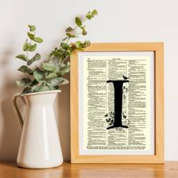 Letter I Modern Monogram On An Antique Dictionary Page Art Print, Wall Decor, Mixed Media Collage - thumbnail 3