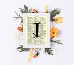Letter I Modern Monogram On An Antique Dictionary Page Art Print, Wall Decor, Mixed Media Collage - thumbnail 1
