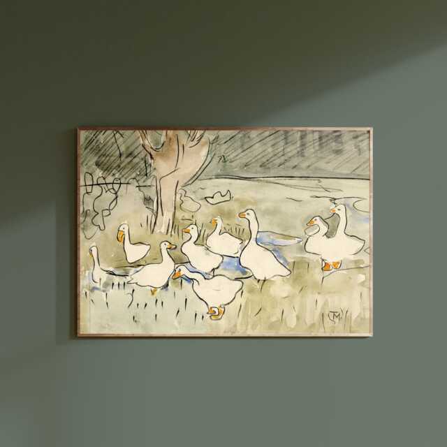 Geese Nursery Art Print, Vintage Nursery, Decor, Baby Shower, First Birthday, Christening Gift, Unframed, A1/A2/A3/A4/A5 - image 1
