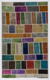 Multicolor Handmade Turkish Patchwork Rug, Bright Colors - thumbnail 1