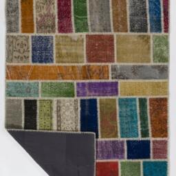 Multicolor Handmade Turkish Patchwork Rug, Bright Colors - thumbnail 2
