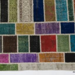 Multicolor Handmade Turkish Patchwork Rug, Bright Colors - thumbnail 3
