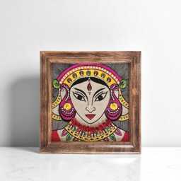 Embroidered Durga Wall Art, Indian Goddess, Ethnic Linen Decor - thumbnail 2