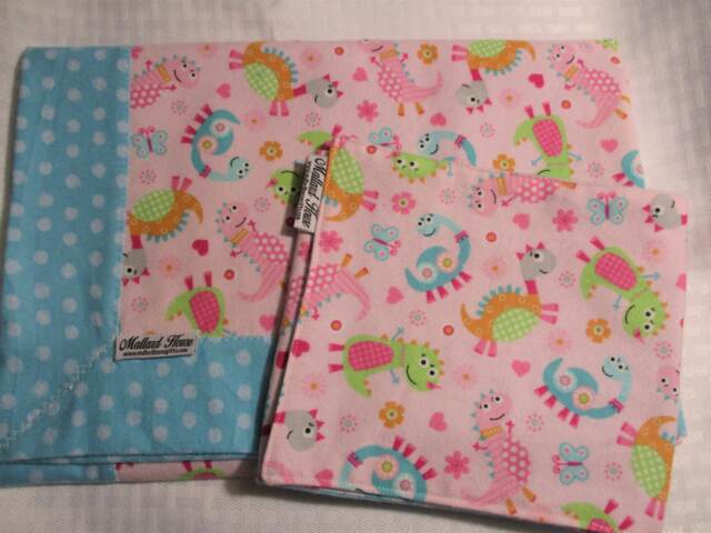 Pink Dinosaur Baby Blanket & Burp Cloth Set, Girl Blanket, Flannel - image 1