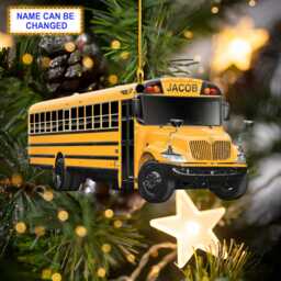 Custom Name School Bus Christmas Ornament Vehicle, Tree Hanging Decor, Flat 2D Acrylic/Wooden, Driver Gift - thumbnail 1