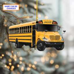 Custom Name School Bus Christmas Ornament Vehicle, Tree Hanging Decor, Flat 2D Acrylic/Wooden, Driver Gift - thumbnail 2