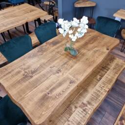 Croxby Tp Live Edge Round Corners Dining Table - Wooden Rustic Industrial Trapezium Steel Legs Cotswold - thumbnail 3