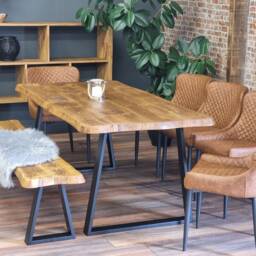 Croxby Tp Live Edge Round Corners Dining Table - Wooden Rustic Industrial Trapezium Steel Legs Cotswold - thumbnail 2