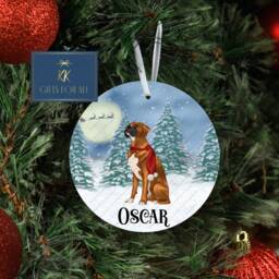 Personalised Christmas Tree Decoration, Metal Hanging Ornament, Xmas Boxer Dog Dec, Tan Ginger Brown - thumbnail 2