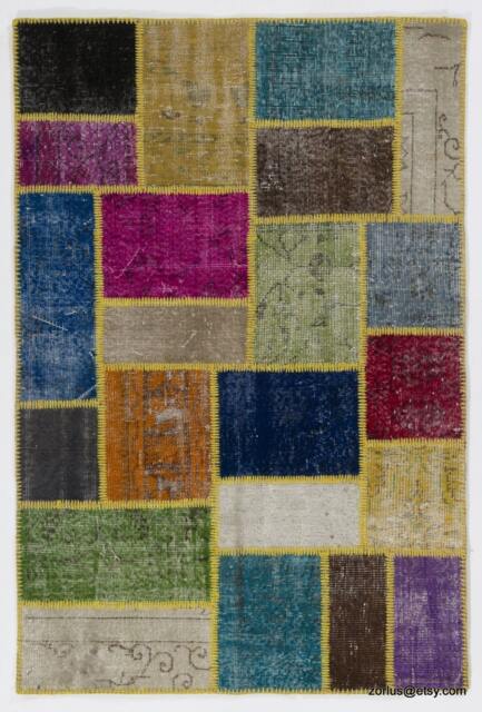 Multicolor Handmade Turkish Patchwork Rug, Bright Colors - image 1