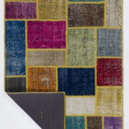 Multicolor Handmade Turkish Patchwork Rug, Bright Colors - thumbnail 2