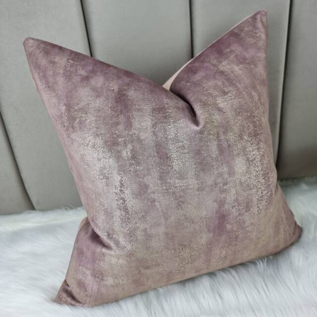 Shimmer Tum Lilac - Heather Mauve Cushion Cover Abstract Gold Painted Design New Home Luxury Designer Handmade Pillow - image 1