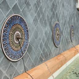 Wall Sculpture With Floral Cutout Design, Unique Ceramic Tile Mosaic, Collectible Pieces, Garden Decor, Suzani #3 30cm - thumbnail 4