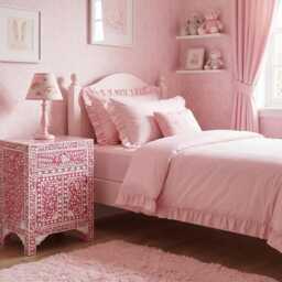 Handmade Mother Of Pearl Inlay Pink Floral Pattern Bedside Table, End Accent Cabinet - thumbnail 2