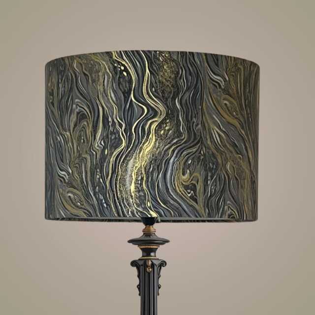 Palazzo Liquid Marble Silver, Grey & Gold Drum Lampshade - image 1