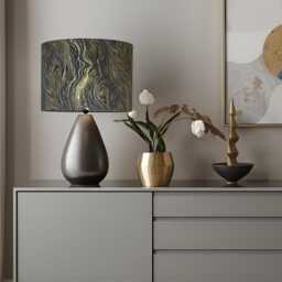 Palazzo Liquid Marble Silver, Grey & Gold Drum Lampshade - thumbnail 3