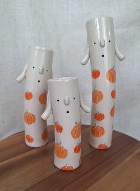 Bella Bud Vase - Halloween Themed Handmade Ceramic Face Pumpkin Spider - image 1
