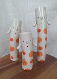 Bella Bud Vase - Halloween Themed Handmade Ceramic Face Pumpkin Spider - thumbnail 1