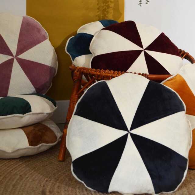 Round Cushion 50cm - Handmade in France Velvet & Linen - image 1
