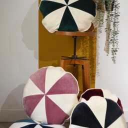 Round Cushion 50cm - Handmade in France Velvet & Linen - thumbnail 3