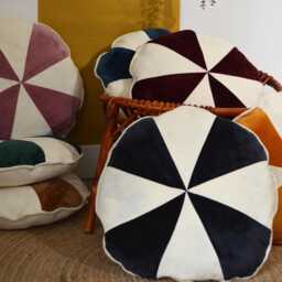 Round Cushion 50cm - Handmade in France Velvet & Linen - thumbnail 1