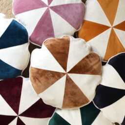Round Cushion 50cm - Handmade in France Velvet & Linen - thumbnail 2