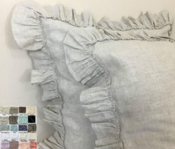 Linen Euro Sham Cover W. Country Ruffle Hem, Linen Euro Pillow Sham Covers, 12x16, 16x16, 18x18, 20x20, 24x24, 26x26 Or Custom Size
