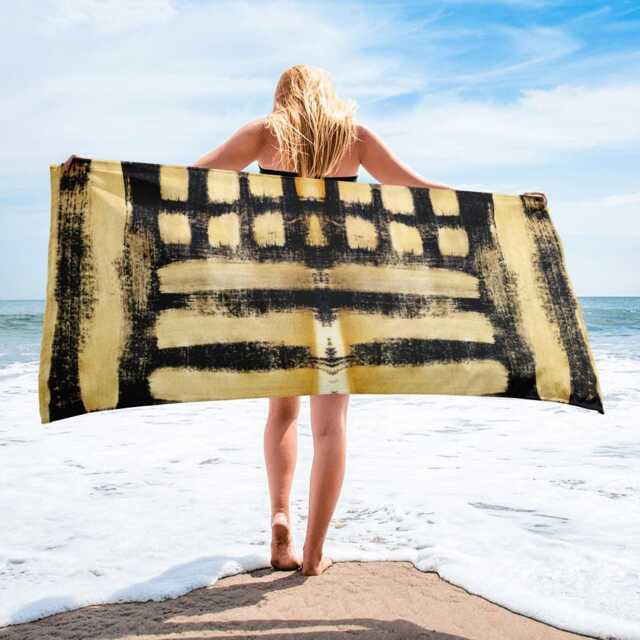 "Gold Patterned Beach Towel Abstract Art Bath Towel - 30""x60" - image 1