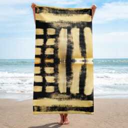 "Gold Patterned Beach Towel Abstract Art Bath Towel - 30""x60" - thumbnail 2