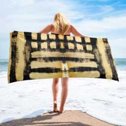 "Gold Patterned Beach Towel Abstract Art Bath Towel - 30""x60" - thumbnail 1