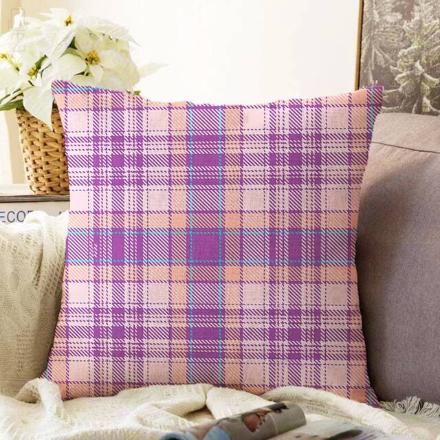 Purple Plaid Chenille Cushion Cover Tartan Pillow, Double Sided - image 1