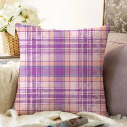 Purple Plaid Chenille Cushion Cover Tartan Pillow, Double Sided - thumbnail 1