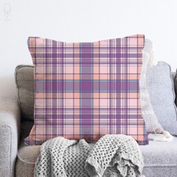 Purple Plaid Chenille Cushion Cover Tartan Pillow, Double Sided - thumbnail 2