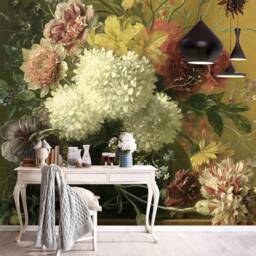 Moody Floral Wall Mural, Dark Green Flower Wallpaper, Peel & Stick, Custom Size Art, Living Room Bedroom Decor - thumbnail 2