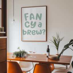 Fancy A Brew Print - Sage Green Kitchen Prints, Quote, Quirky Fun Colourful Wall Art, Cuppa Drink Trendy Gift, Kettle On - thumbnail 3