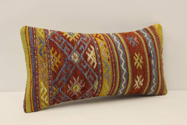 Textured Kilim Lumbar Pillow Cover, Boho Throw Cushion, 10x20 - image 1