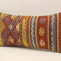 Textured Kilim Lumbar Pillow Cover, Boho Throw Cushion, 10x20 - thumbnail 3