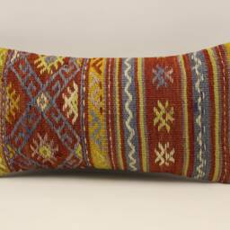 Textured Kilim Lumbar Pillow Cover, Boho Throw Cushion, 10x20 - thumbnail 2