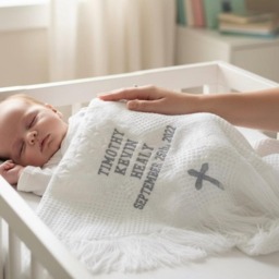 Luxury White Woven Christening Blanket, Personalised Baby Baptism Gift, Personalized Gift
