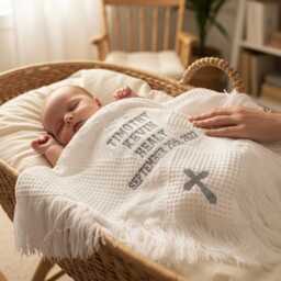 Luxury White Woven Christening Blanket, Personalised Baby Baptism Gift, Personalized Gift - thumbnail 2
