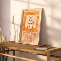 Fortune Cat Print Retro 70S Japanese Art Deco - Satin Lustre - thumbnail 3
