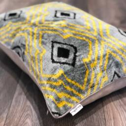"Velvet Ikat Pillow Cover Yellow Vibes - Decorative Cushion For Sofa Or Bed - 16""x16" - thumbnail 2
