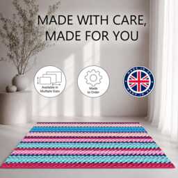 Pink Blue Chunky Knitted Stripe Rug Non-Slip Soft Area Carpet Bedroom Living Room Hallway Mat Decor - Made in UK - thumbnail 2