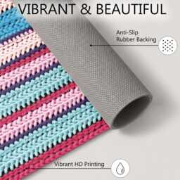 Pink Blue Chunky Knitted Stripe Rug Non-Slip Soft Area Carpet Bedroom Living Room Hallway Mat Decor - Made in UK - thumbnail 4